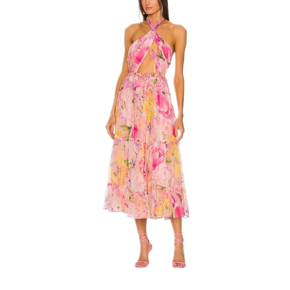 Rococo Sand Pink Floral Midi Dress